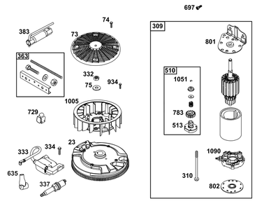 Flywheel, Ignition, And Starter Group Diagram and Parts List for 40N877-0037-B5  Briggs and Stratton Engine